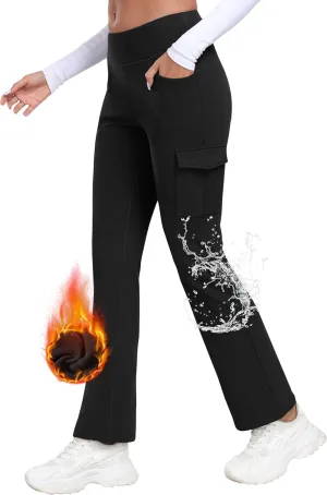MoFiz Women's Sweatpants Fleece Lined Pants Winter Thermal Water Resistant Crossover Flare Leggings Warm Hiking Outdoor
