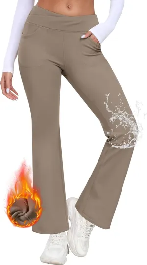MoFiz Women's Sweatpants Fleece Lined Pants Winter Thermal Water Resistant Crossover Flare Leggings Warm Hiking Outdoor