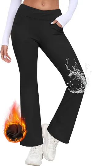 MoFiz Women's Sweatpants Fleece Lined Pants Winter Thermal Water Resistant Crossover Flare Leggings Warm Hiking Outdoor