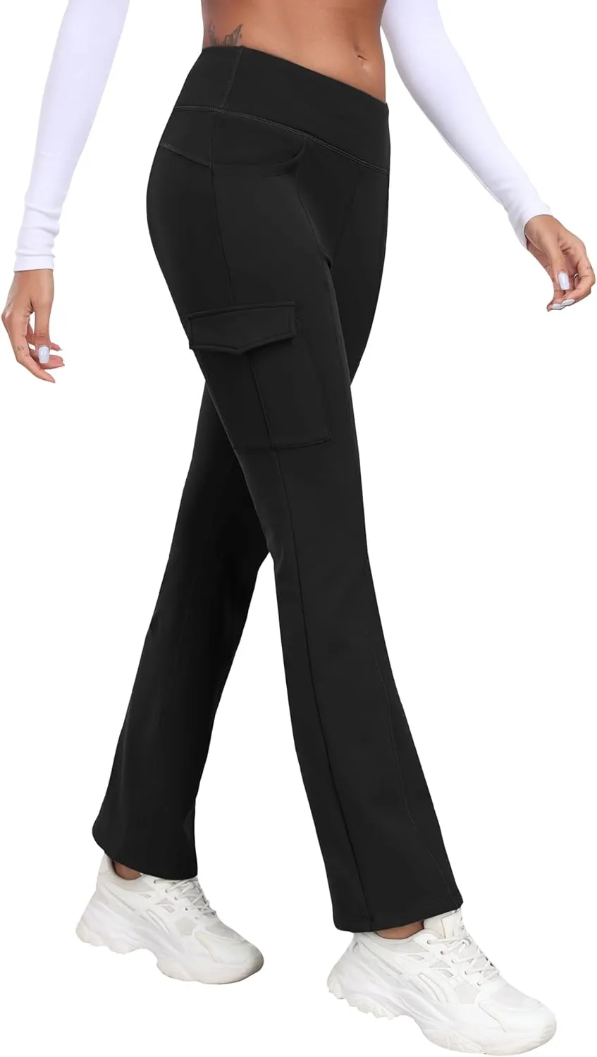 MoFiz Women's Sweatpants Fleece Lined Pants Winter Thermal Water Resistant Crossover Flare Leggings Warm Hiking Outdoor