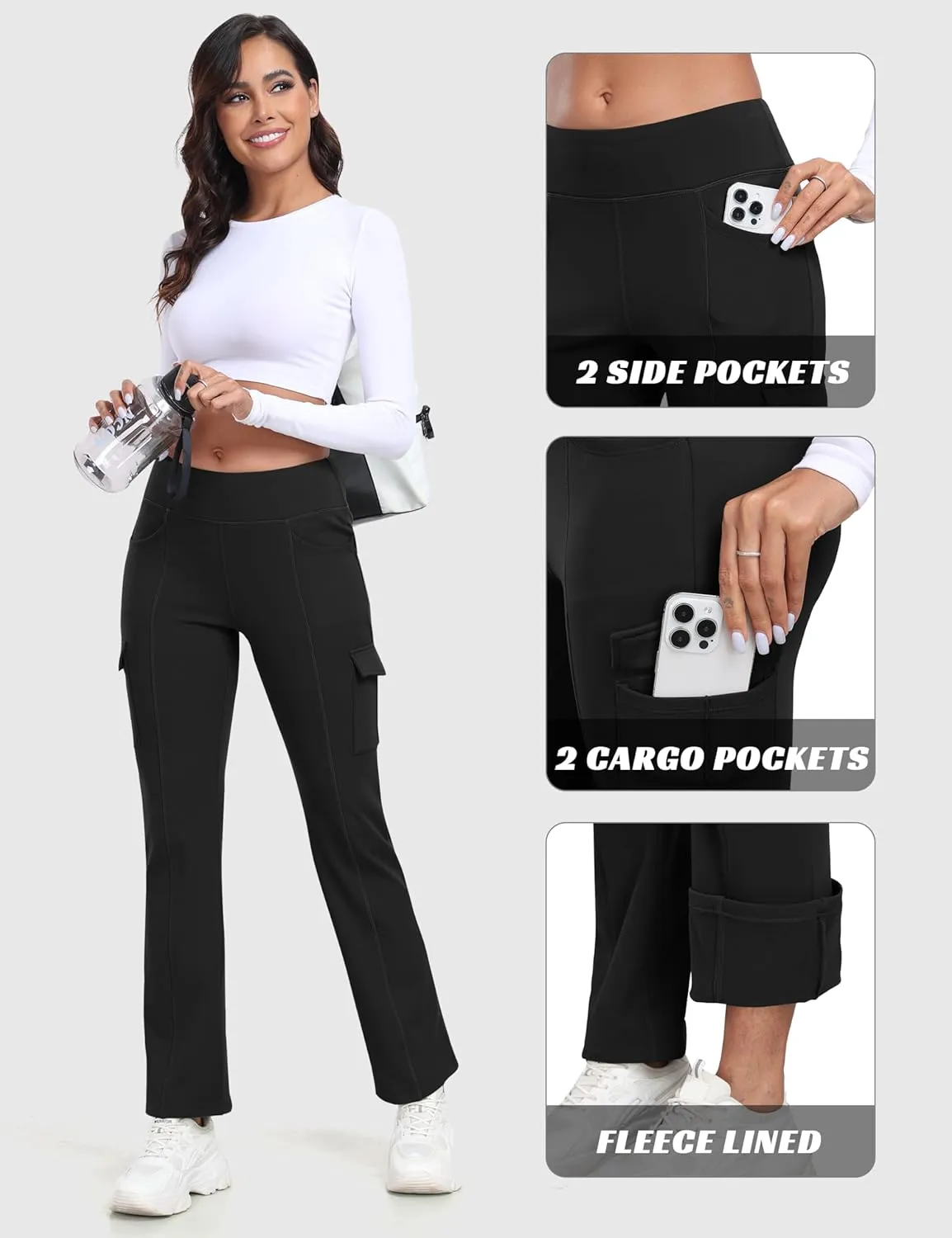 MoFiz Women's Sweatpants Fleece Lined Pants Winter Thermal Water Resistant Crossover Flare Leggings Warm Hiking Outdoor
